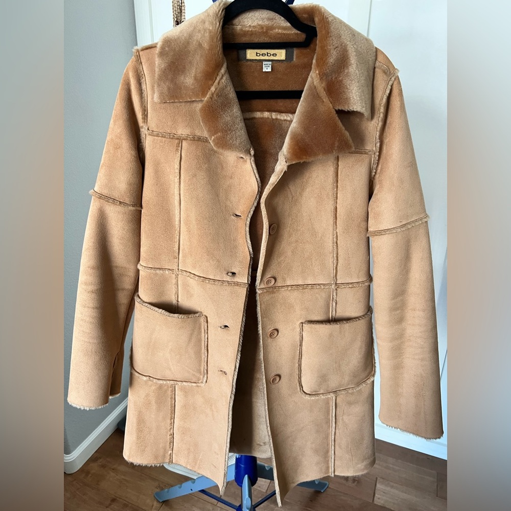 Bebe, mid-length coat, suede, warm
